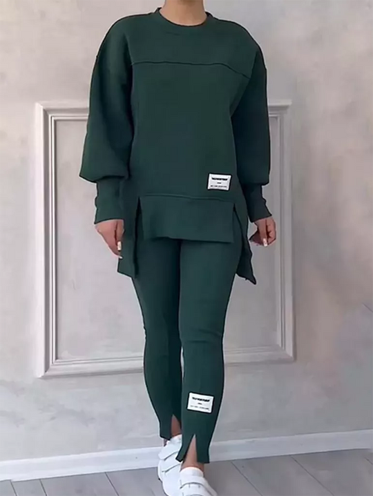 EB | Eleganter Pullover mit Patchwork und Leggings-Set Ideal für den Winter