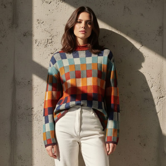 EB | Karierter Merinowol-Pullover