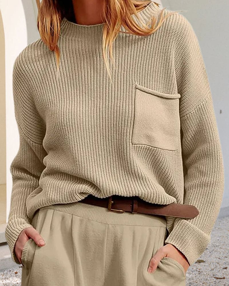 EB | Rippstrickbluse mit Tasche Baumwolle/polyester Komfortabel und Lässig