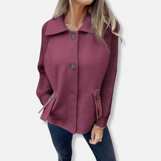 EB | Jacke Lässiger Schnitt Gestrickte Ärmel mit Revers Knopfverschluss