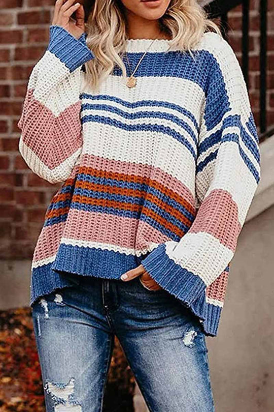 EB | Pullover - Damen Winter Gestreifter Strickpullover