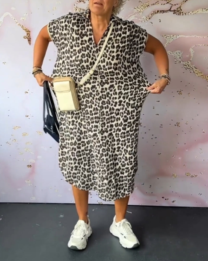 EB | Entspanntes Kleid mit V-Ausschnitt und Leopardenmuster für Damen