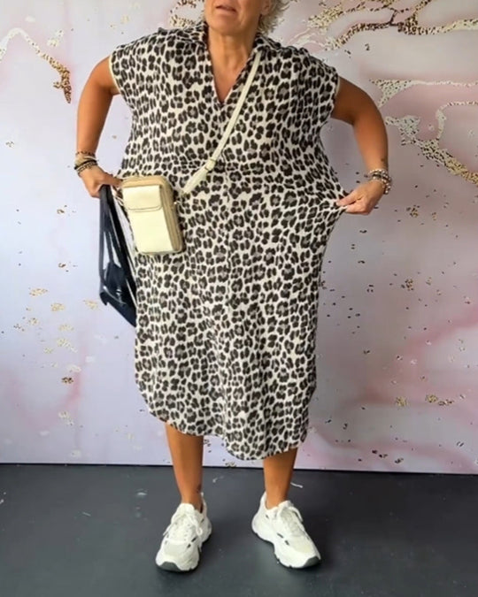 EB | Entspanntes Kleid mit V-Ausschnitt und Leopardenmuster für Damen