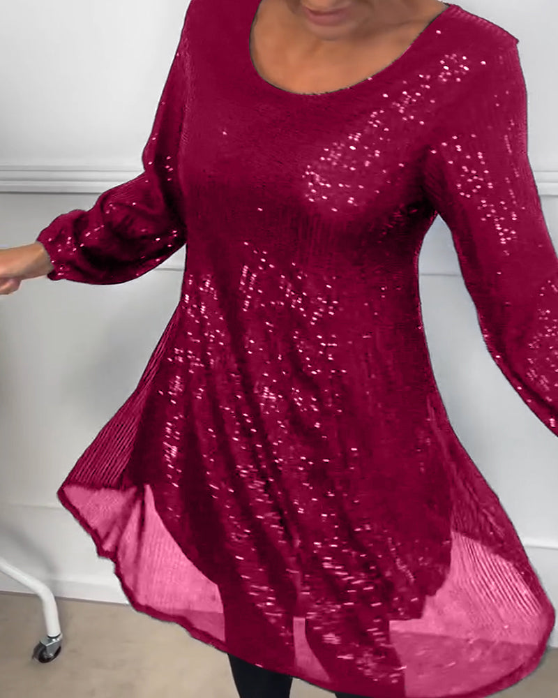 EB | Elegante Laterne Ärmel Pailletten A-Linie
