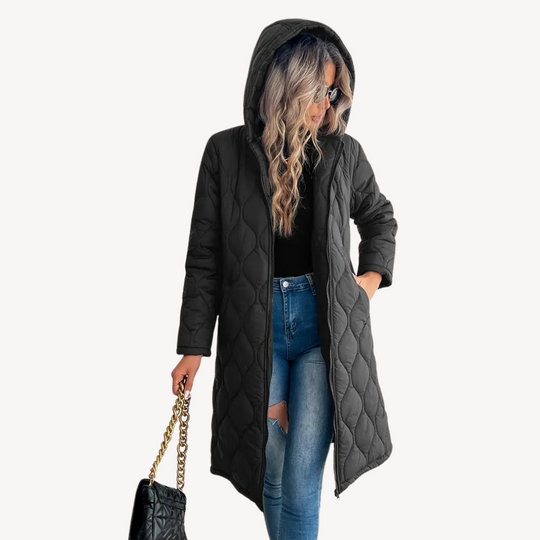 EB | Damen Schwarz Steppkapuzen-Puffermantel