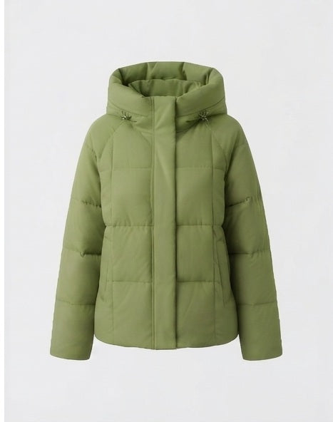Damen nan kurzer gesteppter Kapuzenparka mit leichter Thermofüllung, Quadratsteppung und verstellbarem Kordelzugsaum EB