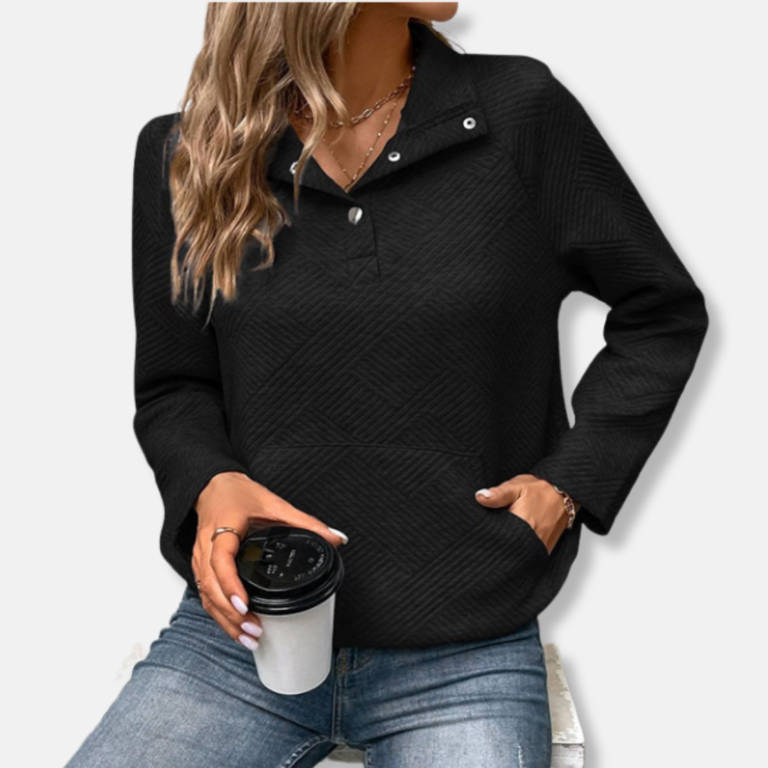 EB | Baumwolle Gestepptes Sweatshirt Lässiger Schnitt mit Kragenpullover
