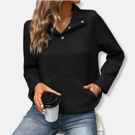 EB | Baumwolle Gestepptes Sweatshirt Lässiger Schnitt mit Kragenpullover
