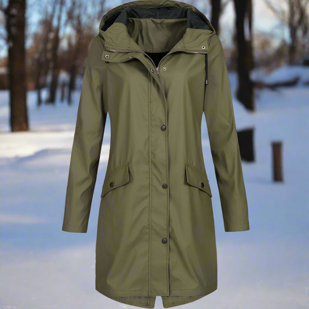 EB | Kapuzen-Regenjacke - Lockere Passform Mid-Thigh Regenjacke