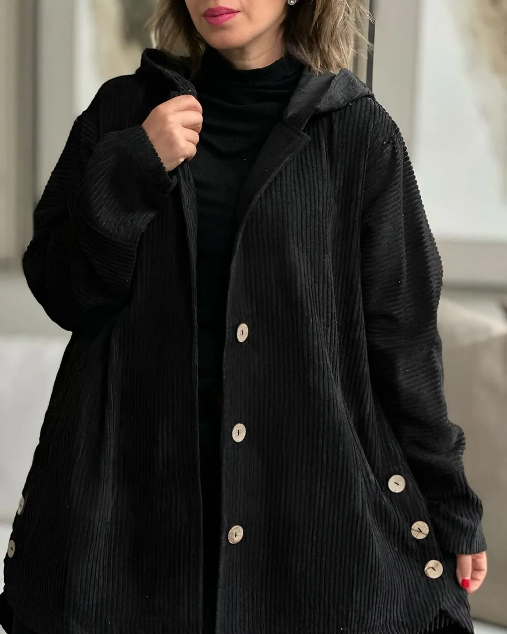 EB | Damen Freizeit Cordjacke Mit Kapuze