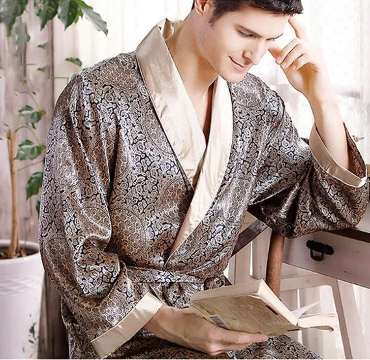EB | Golddruck Luxus Satin Bademantel