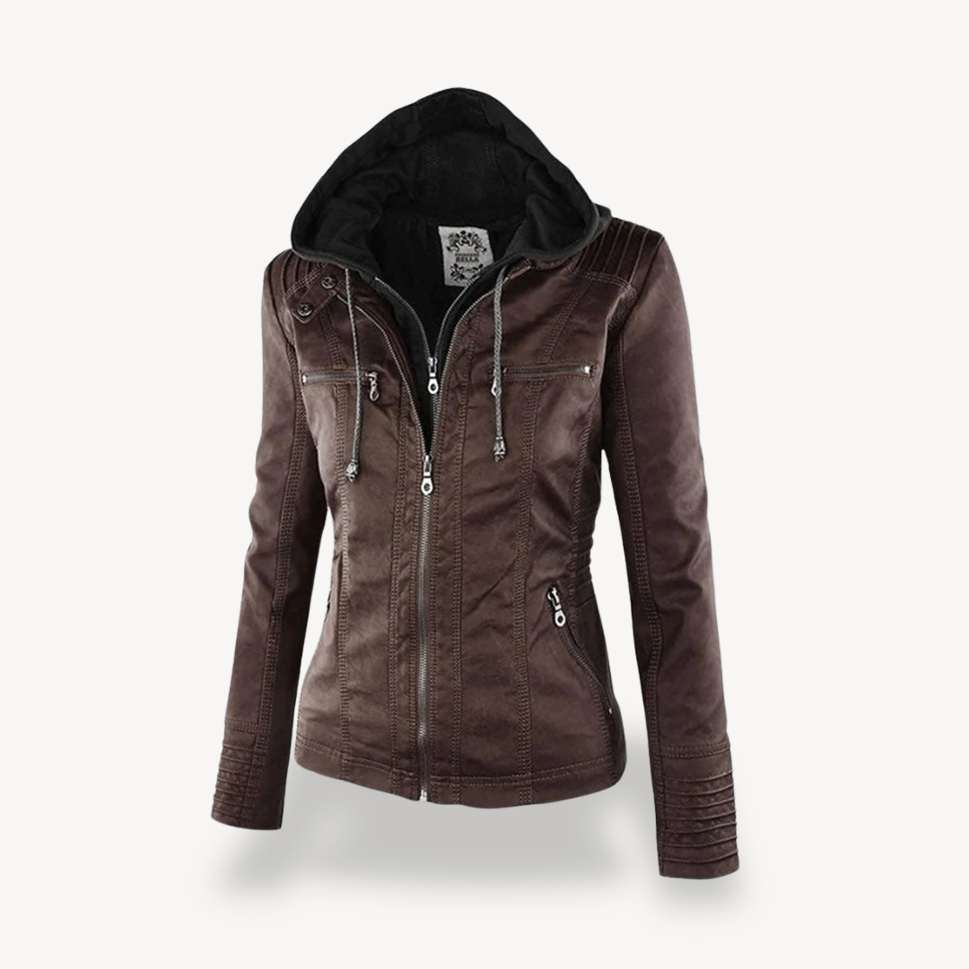 EB | Damen Wasserdichte Lederjacke mit Kapuze