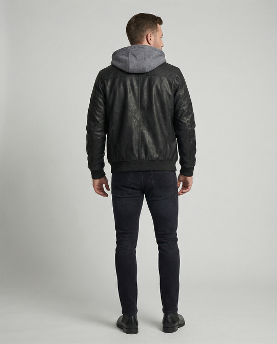 EB | Lederjacke mit Kapuze für Männer