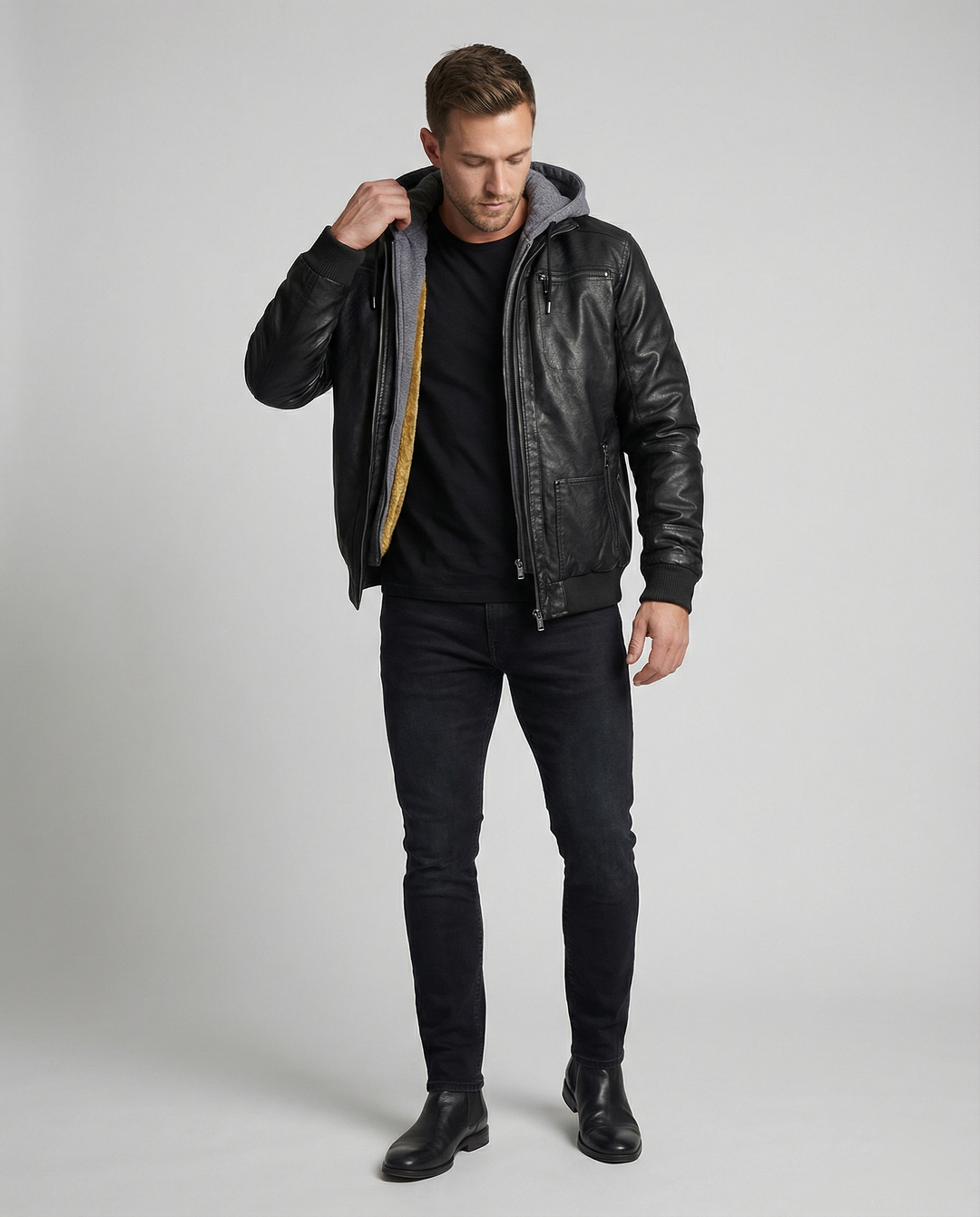 EB | Lederjacke mit Kapuze für Männer