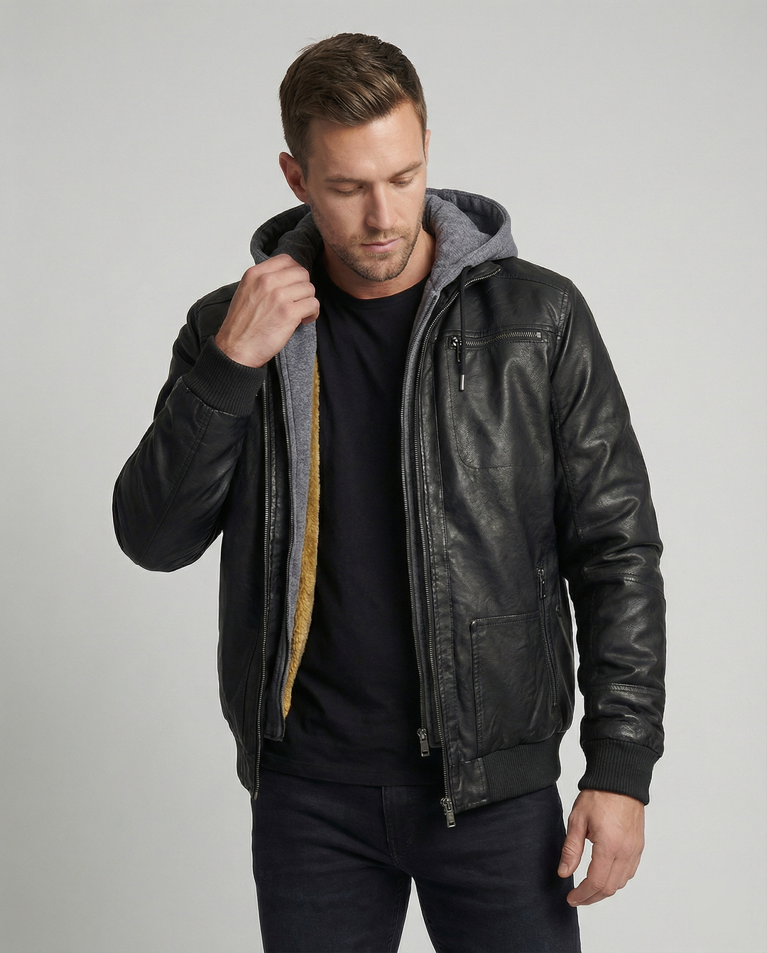 EB | Lederjacke mit Kapuze für Männer