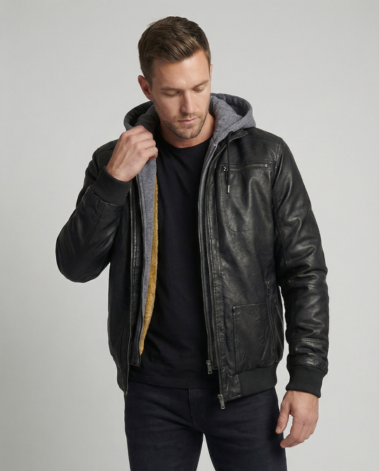 EB | Lederjacke mit Kapuze für Männer