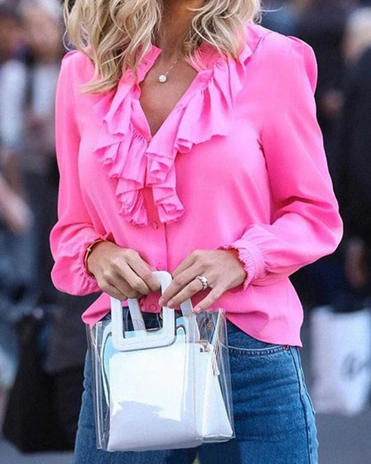EB | Damen Chiffon-Bluse mit langen Ärmeln und Rüschen