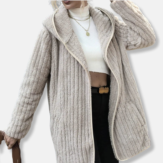 EB | Fleece Übergroßer Cardigan Kapuzen-Rippstruktur-Cardigan