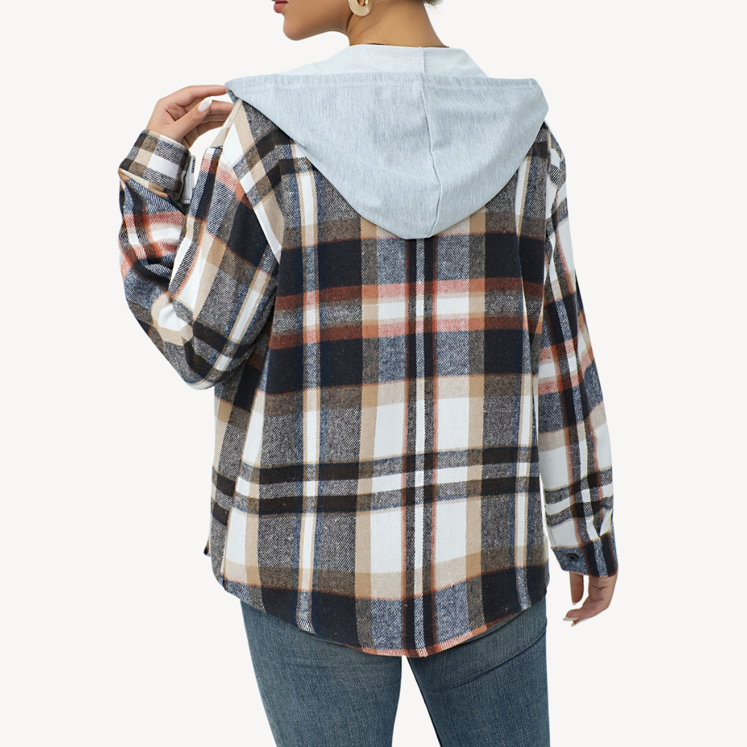 EB | Damen Karo Button-Down Shaket mit Kapuze