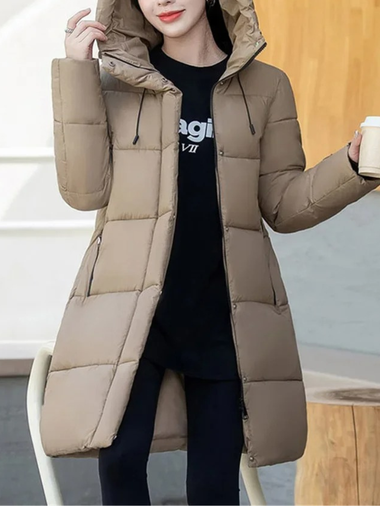 EB | Stylische Khakifarbene Pufferjacke mit Kapuze und Reißverschluss