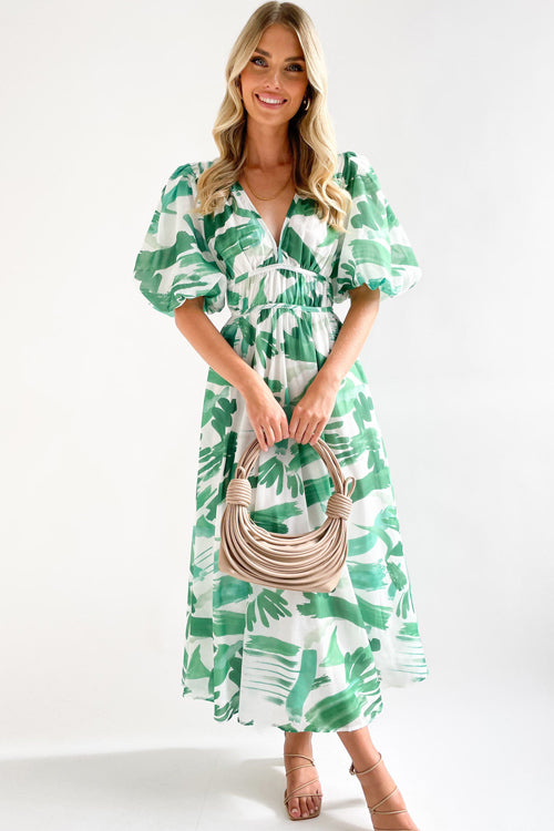 EB | Real Love Print Puffärmel Maxi Kleid