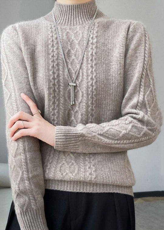 EB | Gemütlicher Hoher Kragen Zopfmuster Pullover Ideal für den Winter