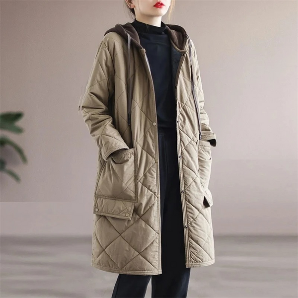 EB | Modern langer einfarbiger gepolsterter Mantel mit Knöpfen Ideal für Herbst/Winter