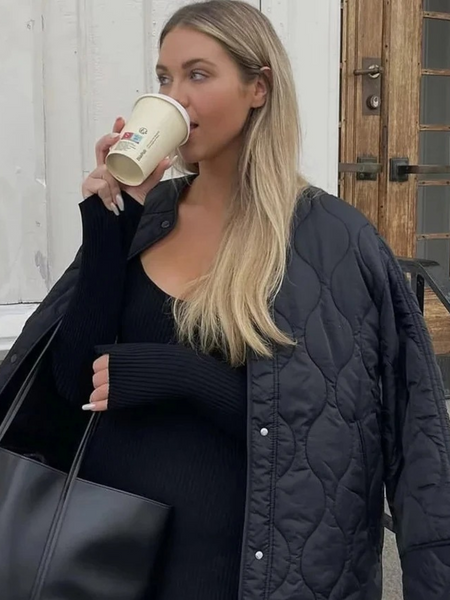 EB | Elegante Langarm-Steppjacke mit Ein-Knopf-Verschluss Ideal für Herbst/Winter