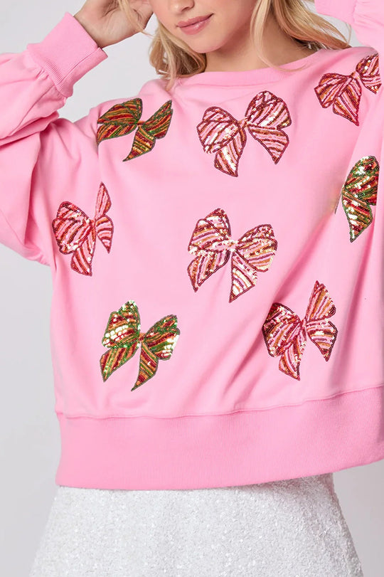 EB | Weihnachtsbogen Pailletten Lockere Freizeit Langarm Sweatshirt