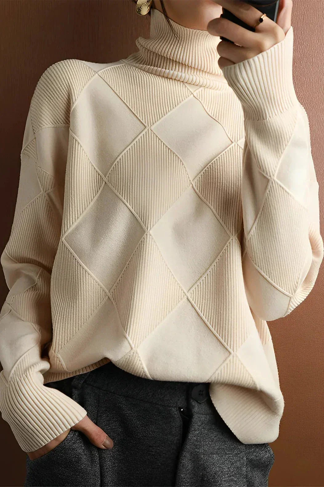 EB | Pullover - Damen Diamant Strick Rollkragenpullover