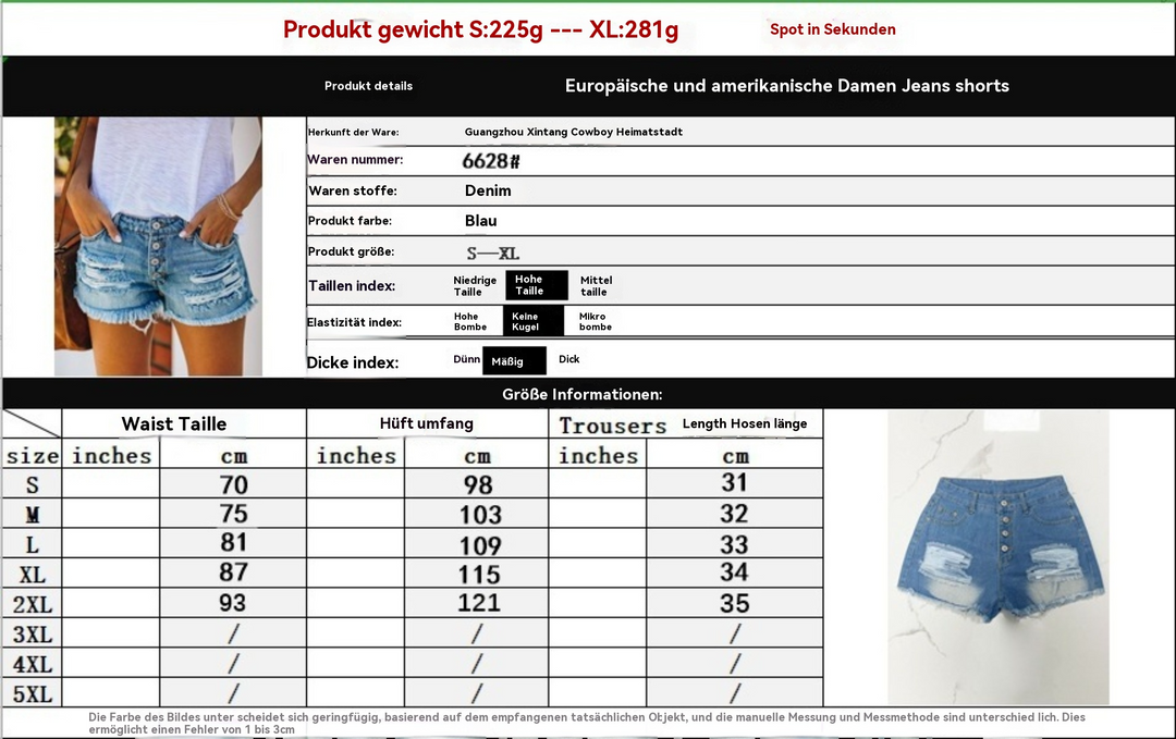 EB | Zerrissene Denim-Shorts mit hoher Taille und Fransen