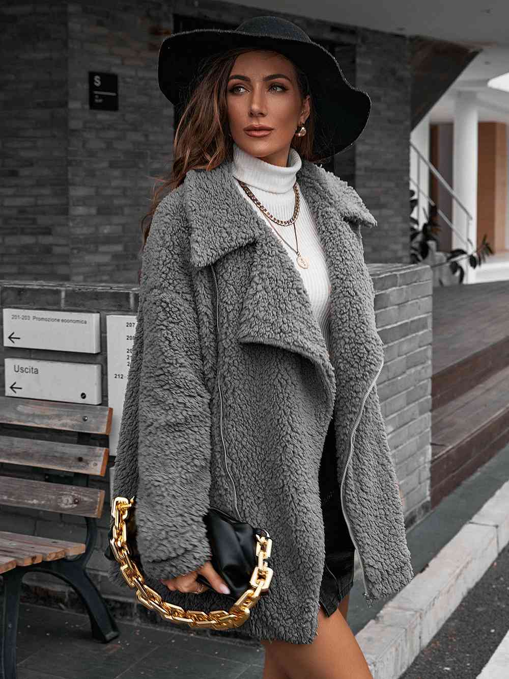 EB | Double Take Zip up Teddy Jacke mit Kragen