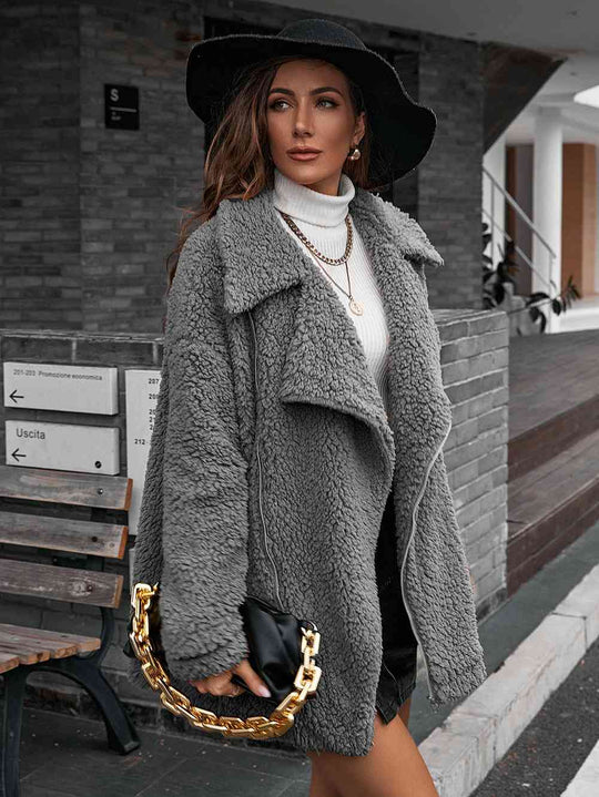 EB | Double Take Zip up Teddy Jacke mit Kragen