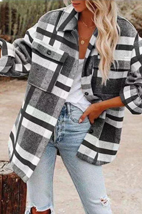 EB | Karierte Jacke mit Taschen für Frauen