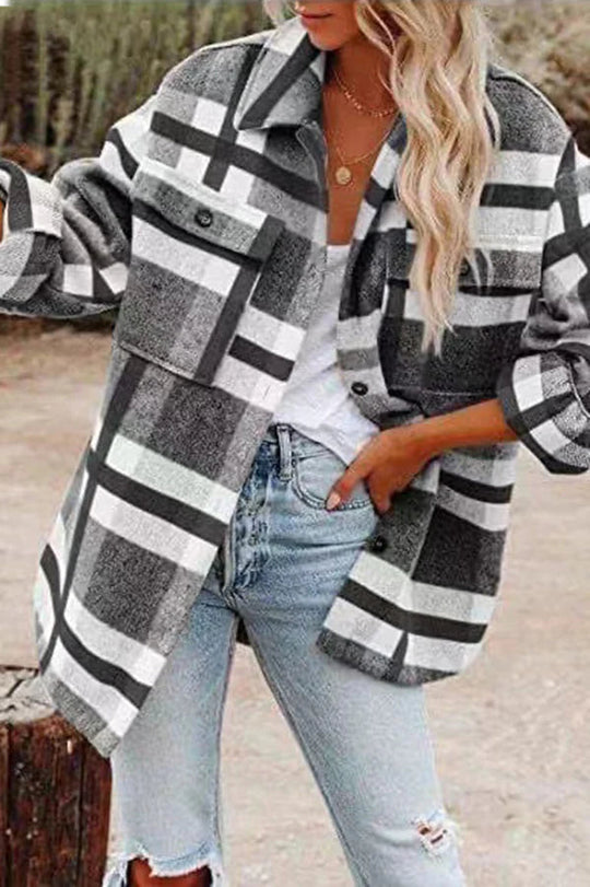 EB | Karierte Jacke mit Taschen für Frauen