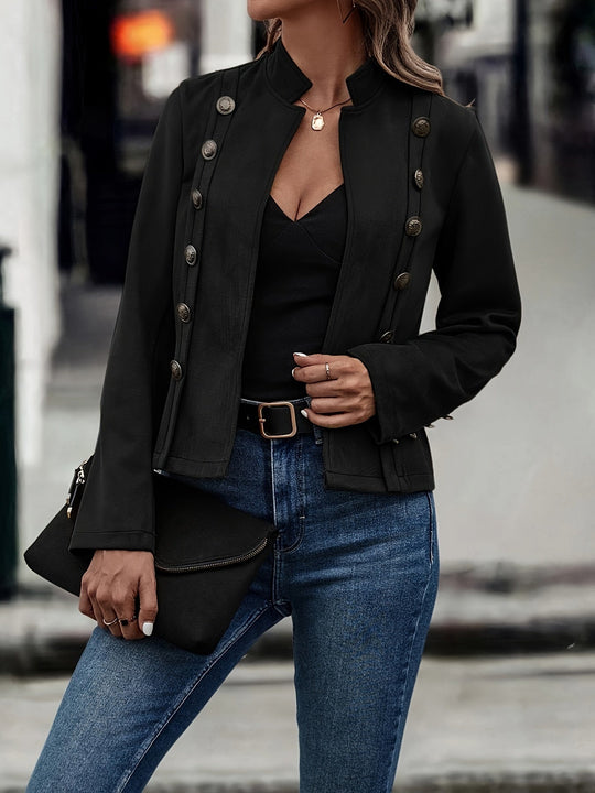 EB | Militärisch Inspirierte Blazer mit Knopfdetails Polyester Stilvoll und Scharf