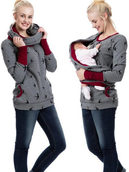 EB Schwangerschafts-Chaps, Krankenschwester-Sweatshirts, Blumendruck, Taschen, Reißverschluss, Stillkleidung