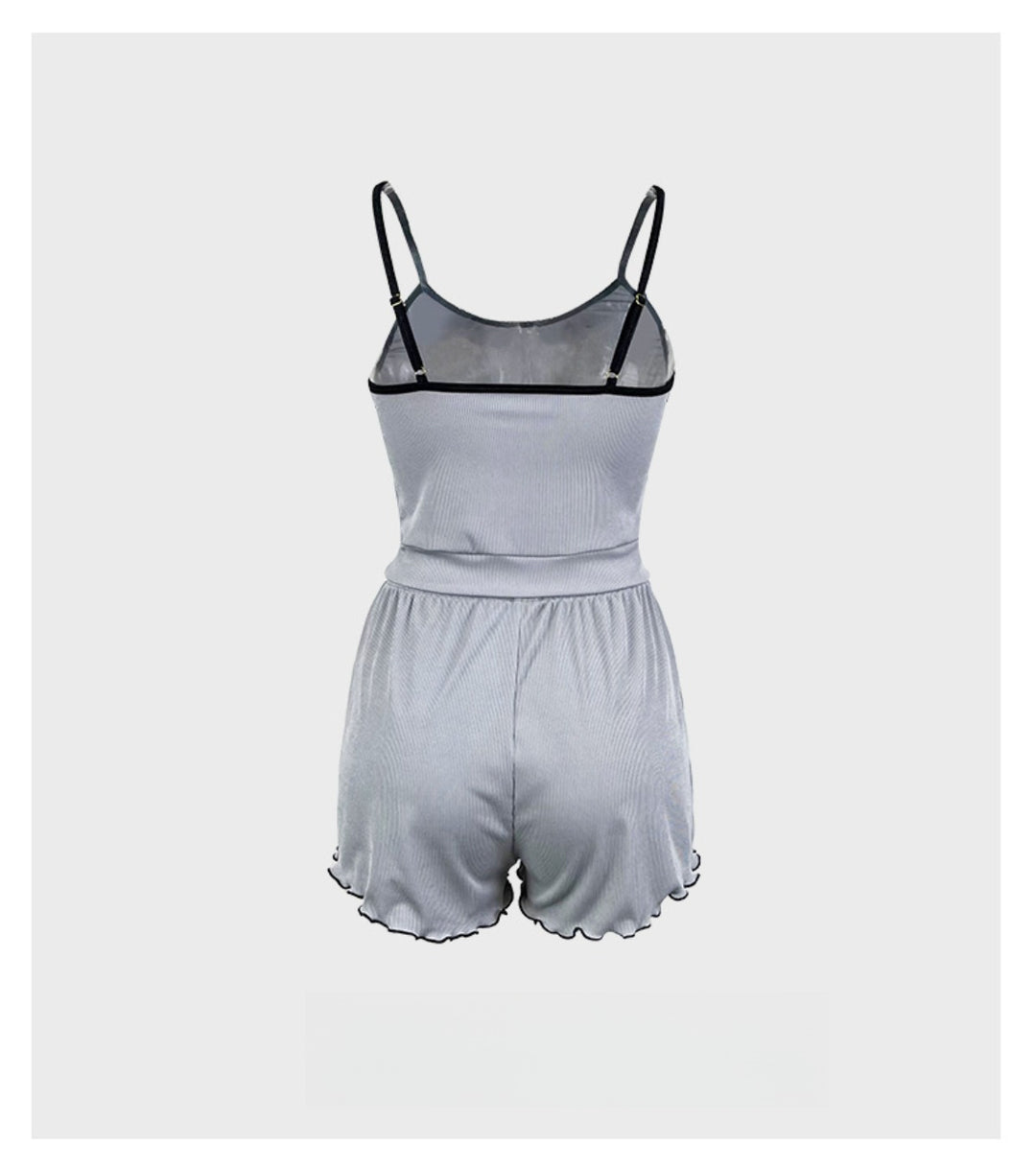 EB | Pyjama-Set mit Spitzenhosenträgern und Shorts