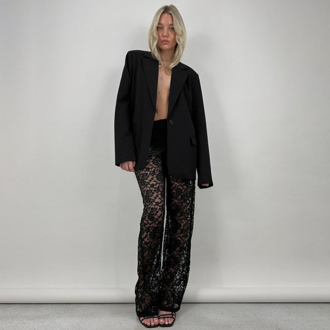 EB | Spitze Perspektive hohe Taille Spleißen lange gerade Hose