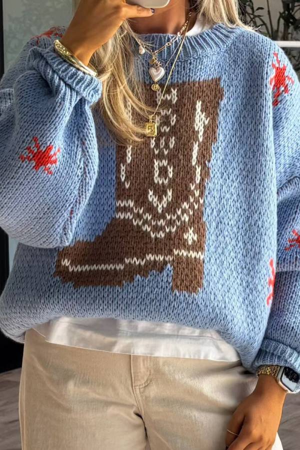 EB | Weihnachtsstrickstiefel Rundhals Langarmpullover