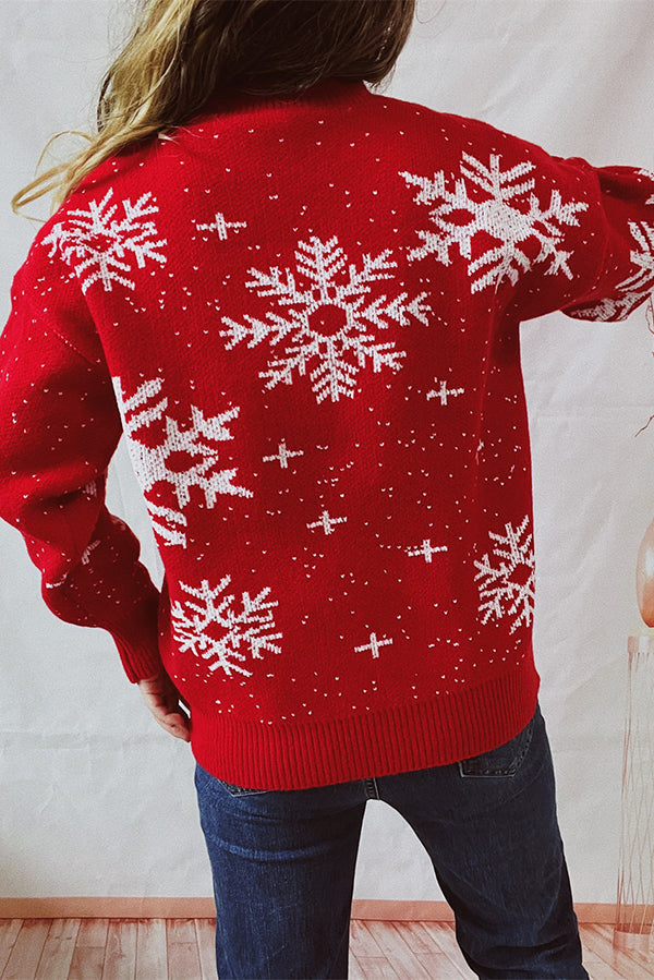 EB | Weihnachtsmuster Gestrickter Rundhalsausschnitt Langarmpullover