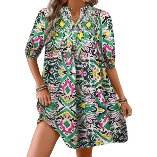 EB | Bohemian Women 's Fashion Bedrucktes Kleid mit V-Ausschnitt