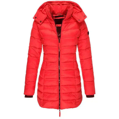 EB | Damen Lange Winter Pufferjacke mit Kapuze