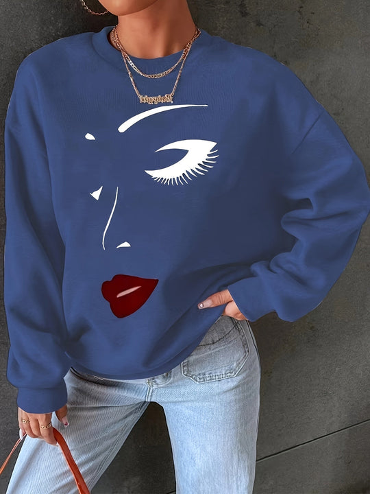 EB | Sweatshirt mit Gesichtsdruck Baumwolle Künstlerisch und Bequem
