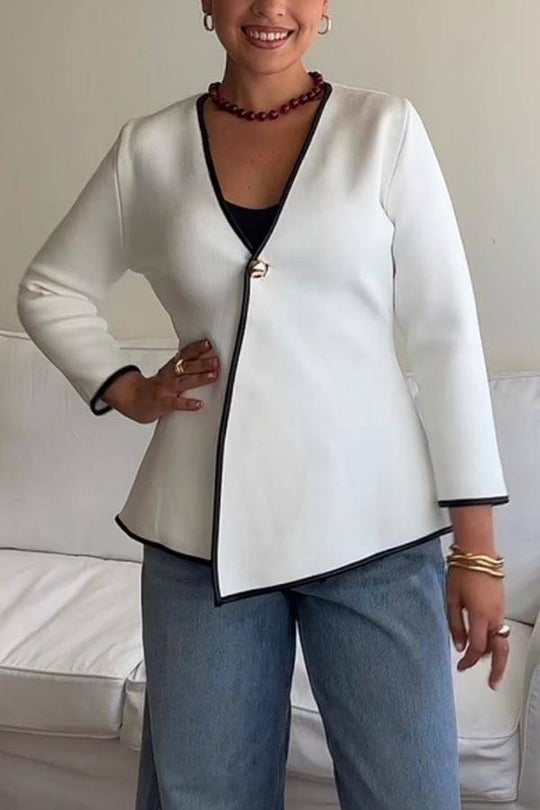 EB | Meine Chancen Kontrastbesatz Goldknopf Langarm Lockeres Jacket