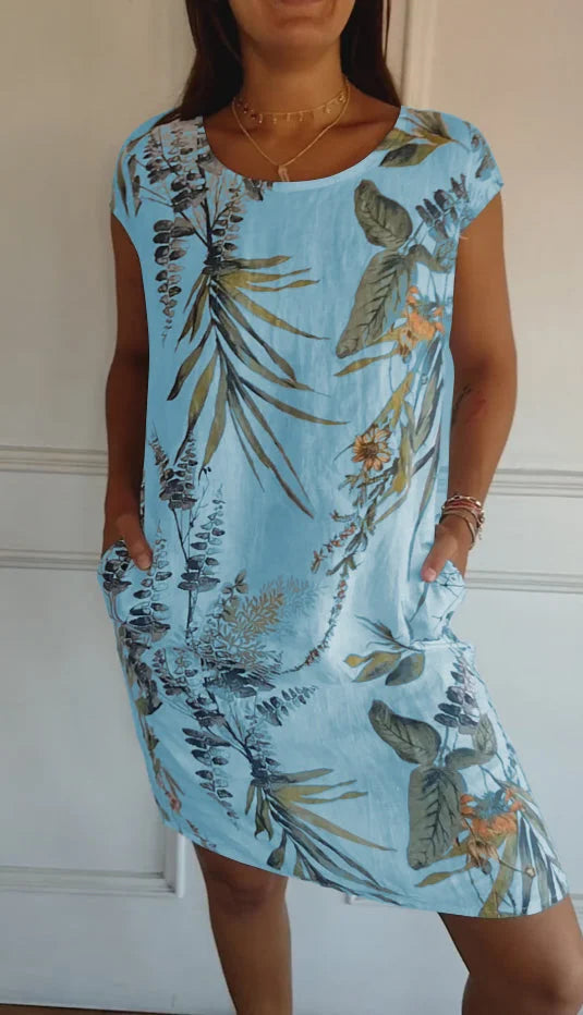 EB | Damen Bedrucktes Baumwoll- und Leinenkleid