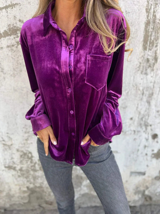 EB | Elegante Samtbluse mit Tasche Weich und Stilvoll Perfekt für Festliche Anlässe
