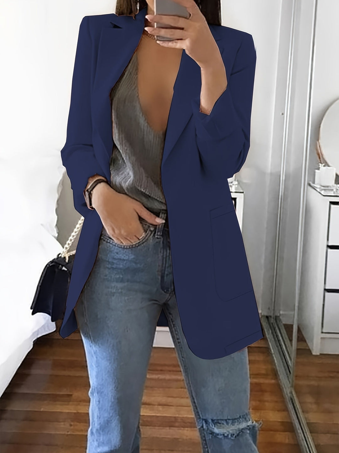 EB | Eleganter Einfarbiger Business-Blazer Mit Offener Vorderseite - Ideal Für Alle Jahreszeiten