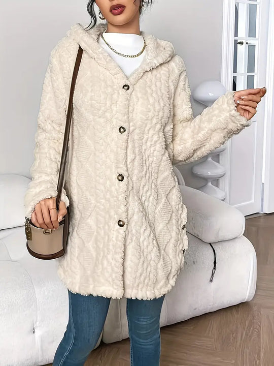 EB | Lange Jacke mit Kapuze und Knöpfen