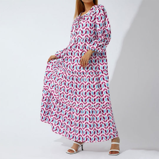 EB | Großes böhmisches Kleid mit Rundhalsausschnitt und Laternenärmeln